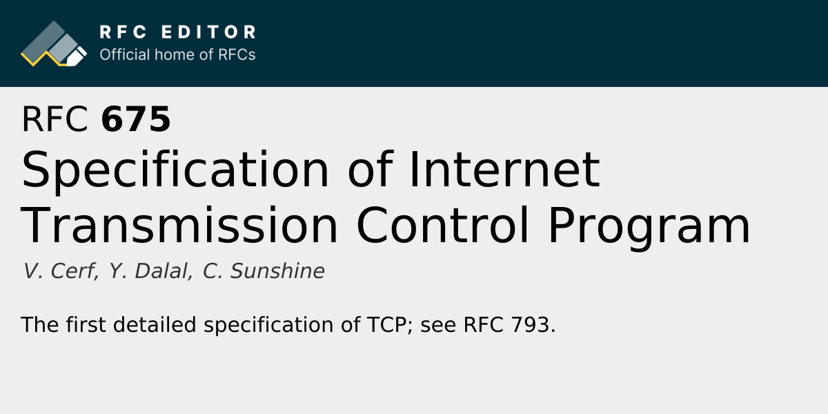 RFC 675: Specification of Internet Transmission Control Program | RFC ...
