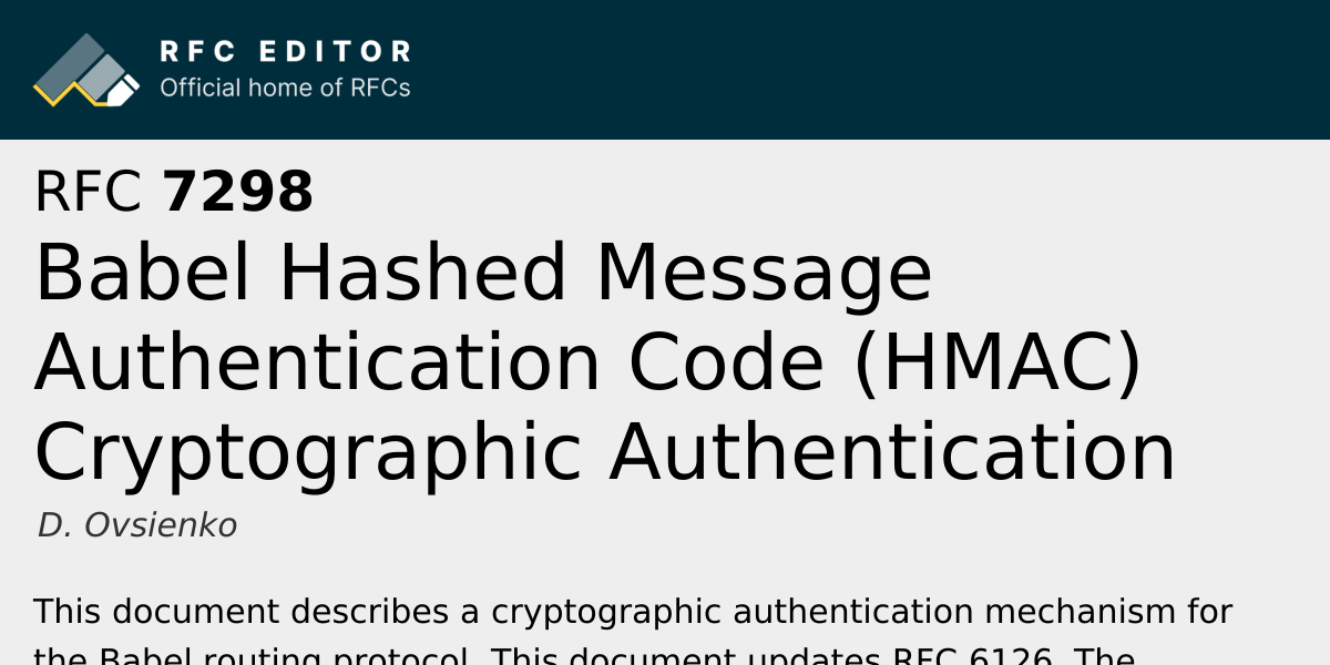 RFC 7298: Babel Hashed Message Authentication Code (HMAC) Cryptographic ...