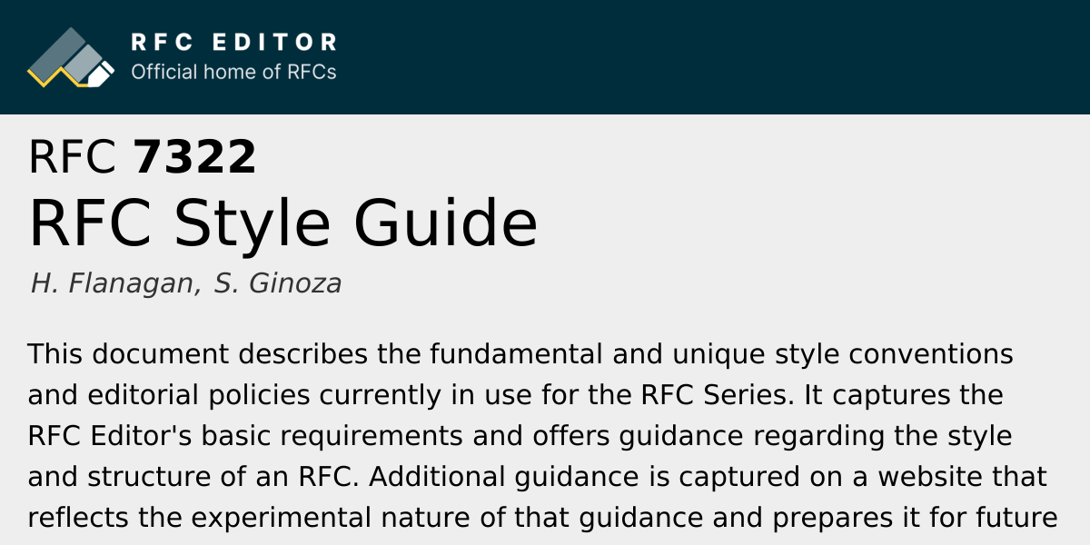 RFC 7322: RFC Style Guide | RFC Editor