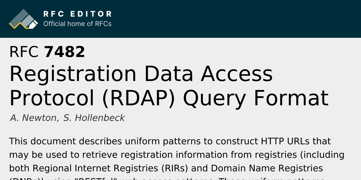 RFC 7482: Registration Data Access Protocol (RDAP) Query Format | RFC ...