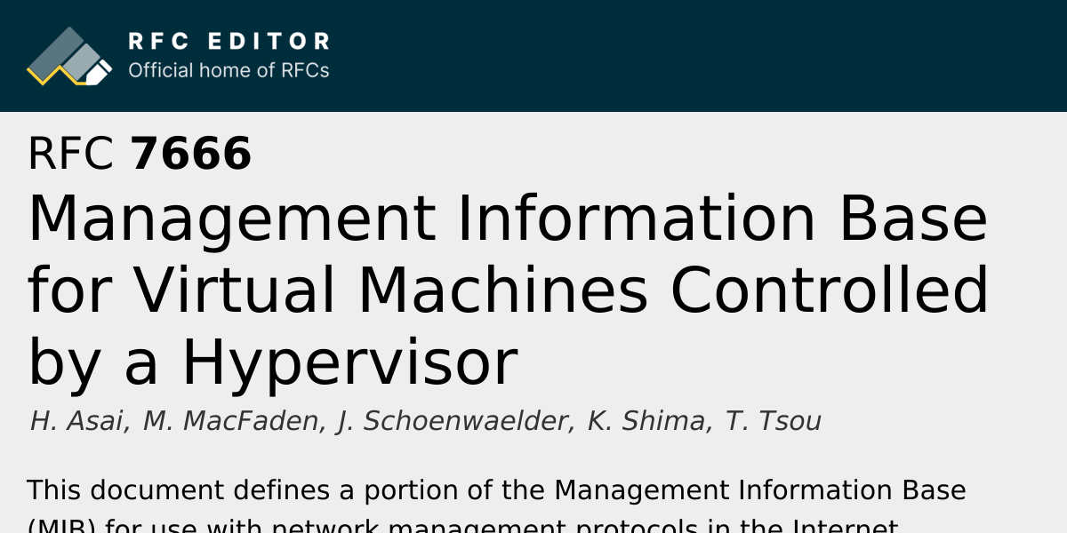 RFC 7666: Management Information Base for Virtual Machines Controlled ...