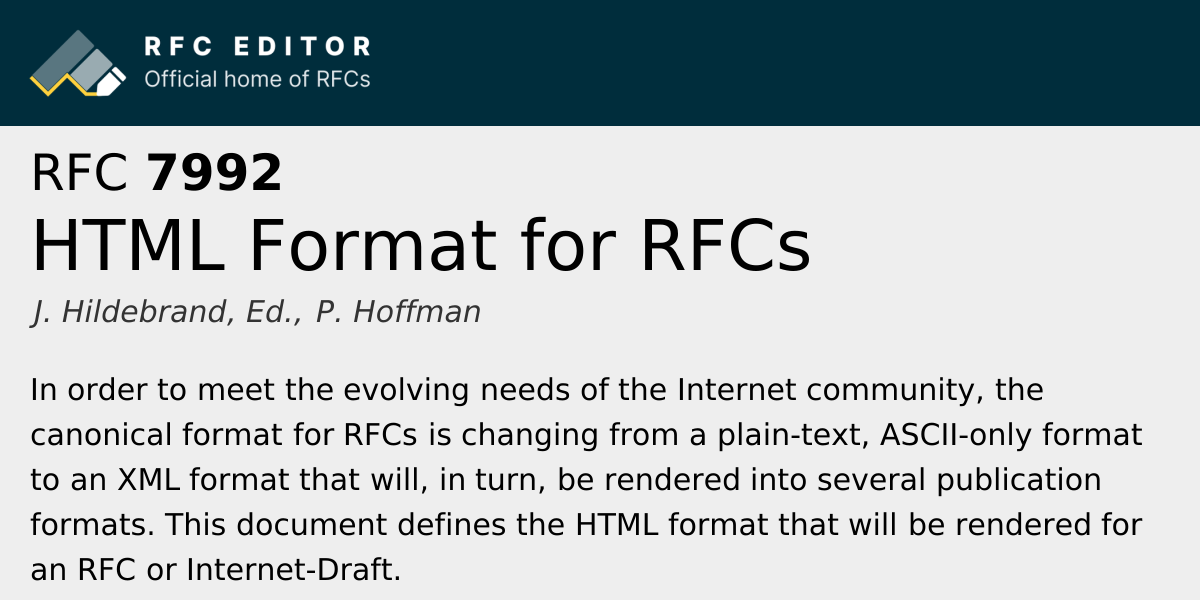 RFC 7992: HTML Format for RFCs | RFC Editor