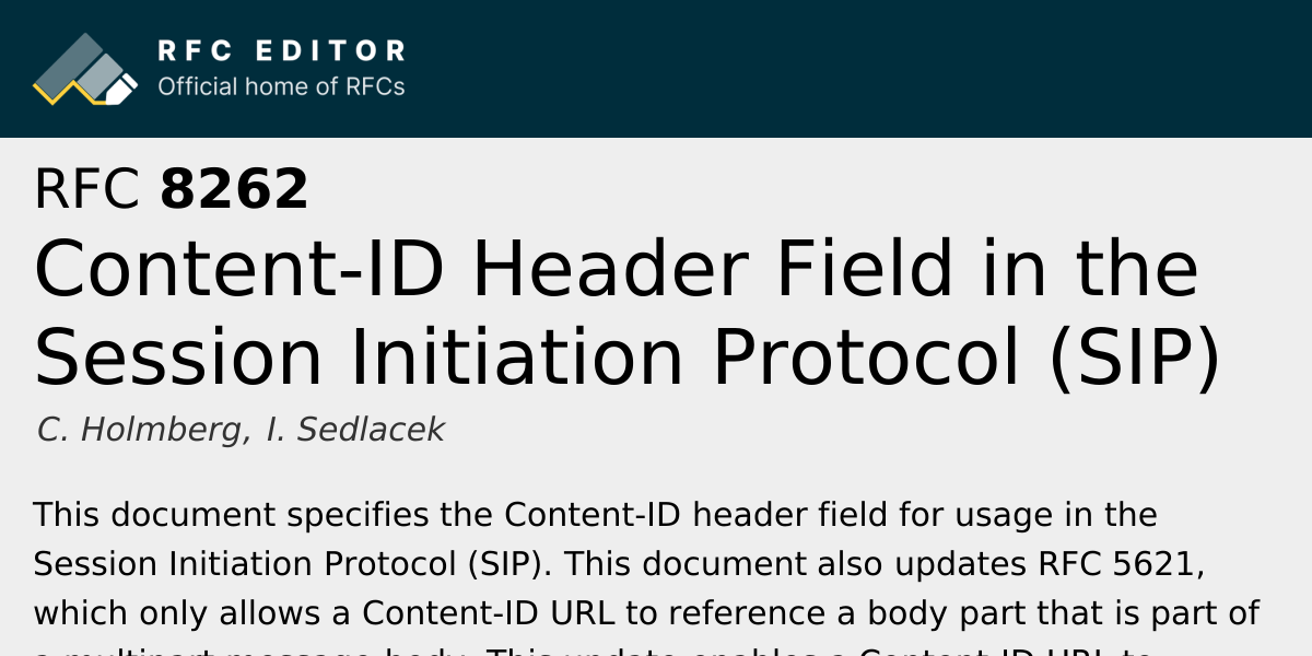 RFC 8262: Content-ID Header Field in the Session Initiation Protocol ...