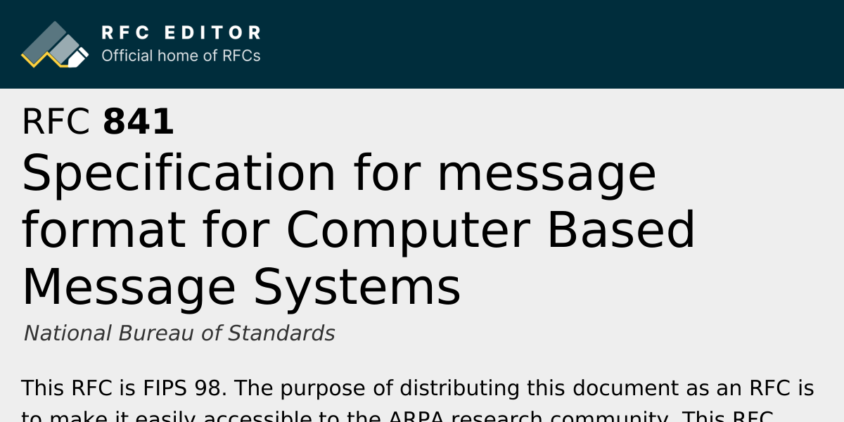 RFC 841: Specification for message format for Computer Based Message ...