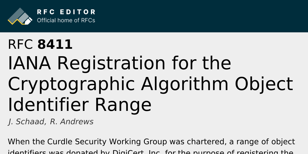 RFC 8411: IANA Registration for the Cryptographic Algorithm Object ...