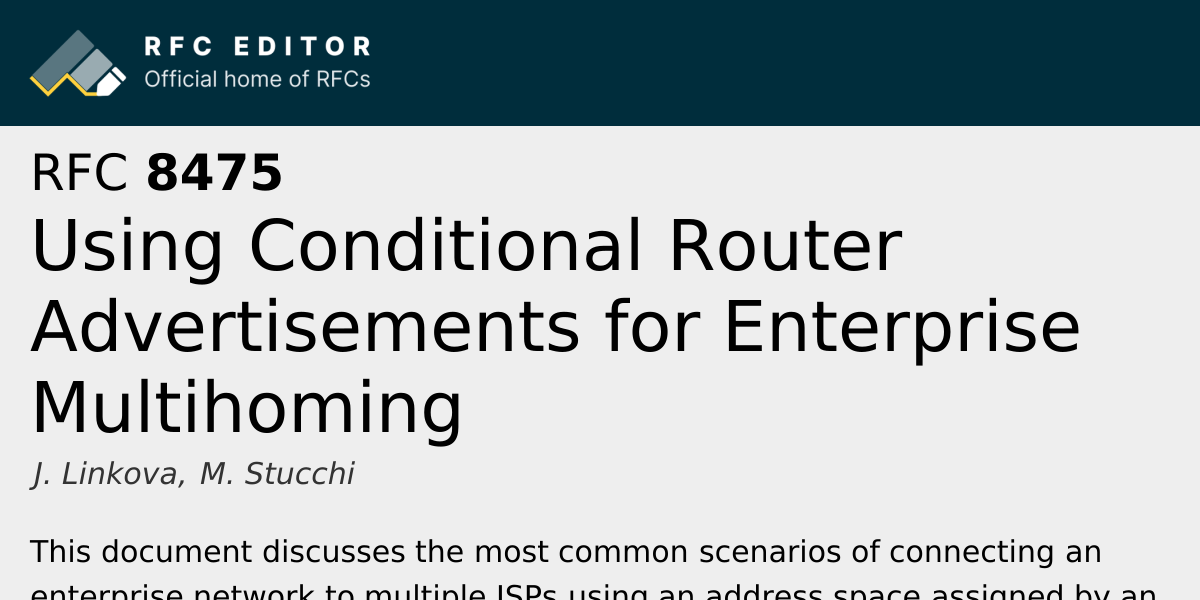 RFC 8475: Using Conditional Router Advertisements for Enterprise ...