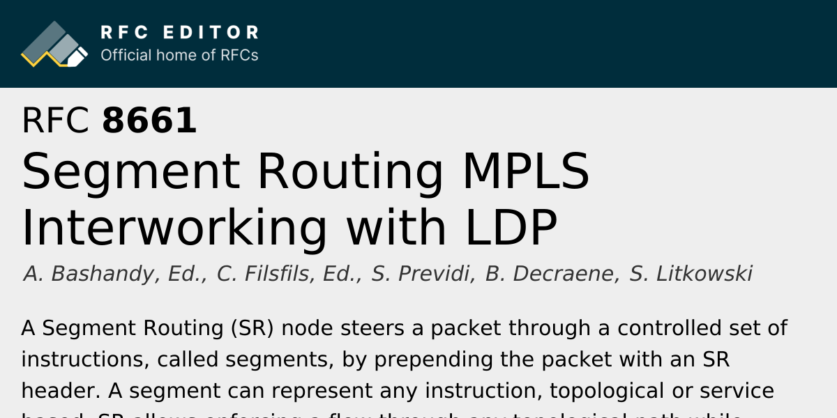 RFC 8661: Segment Routing MPLS Interworking with LDP | RFC Editor