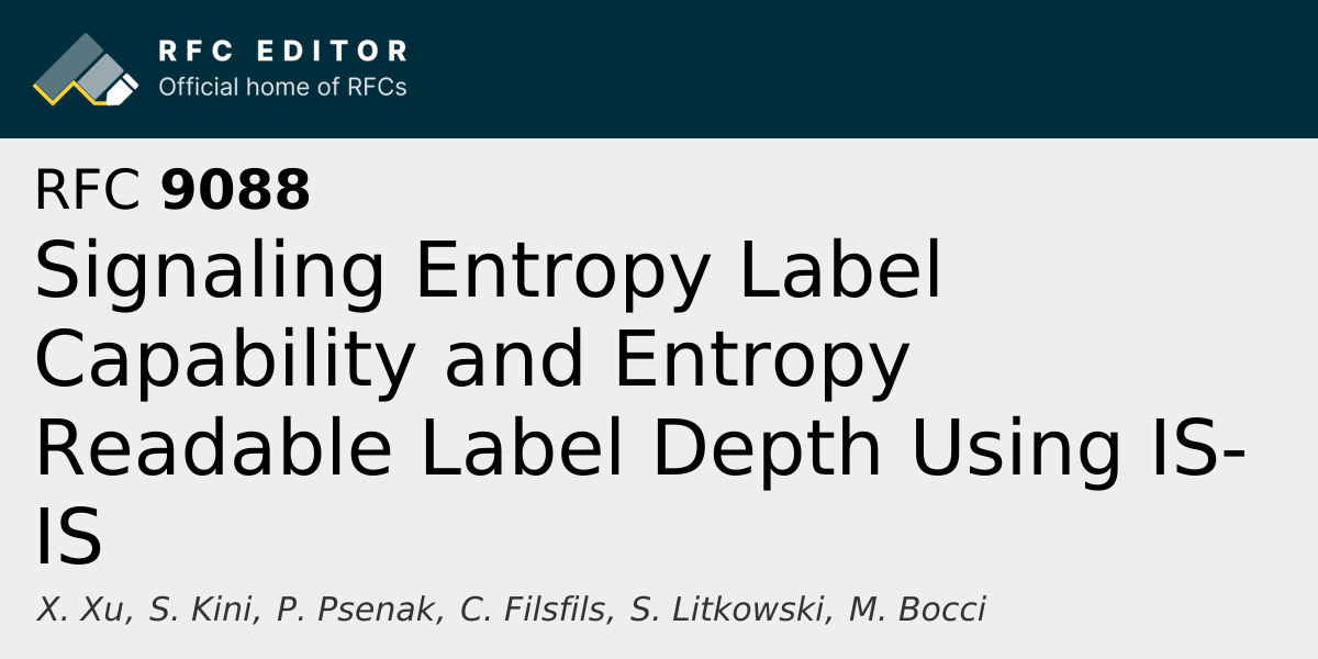 RFC 9088: Signaling Entropy Label Capability and Entropy Readable Label ...