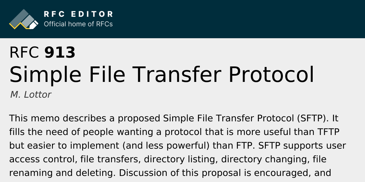 RFC 913: Simple File Transfer Protocol | RFC Editor