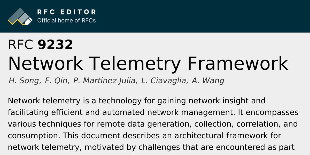 RFC 9232: Network Telemetry Framework | RFC Editor