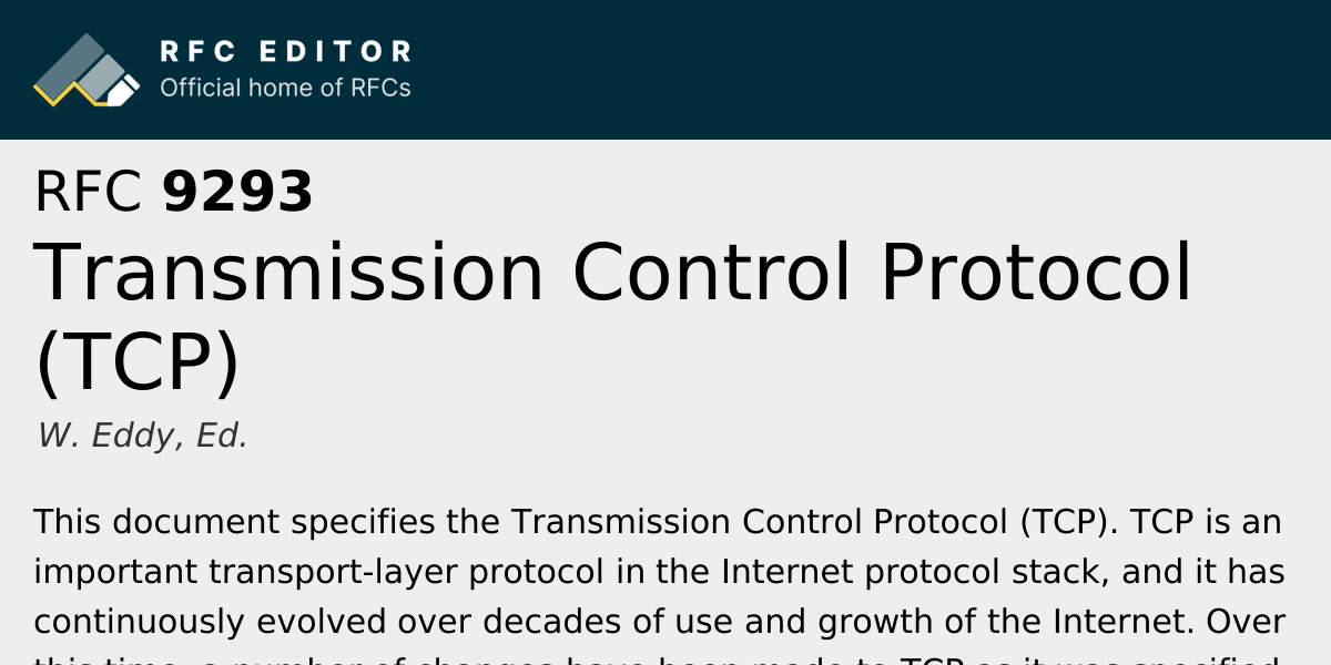 RFC 9293: Transmission Control Protocol (TCP) | RFC Editor