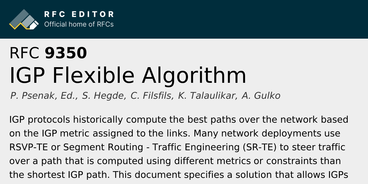 RFC 9350: IGP Flexible Algorithm | RFC Editor