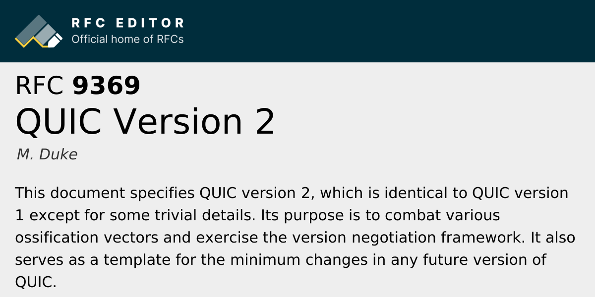RFC 9369: QUIC Version 2 | RFC Editor