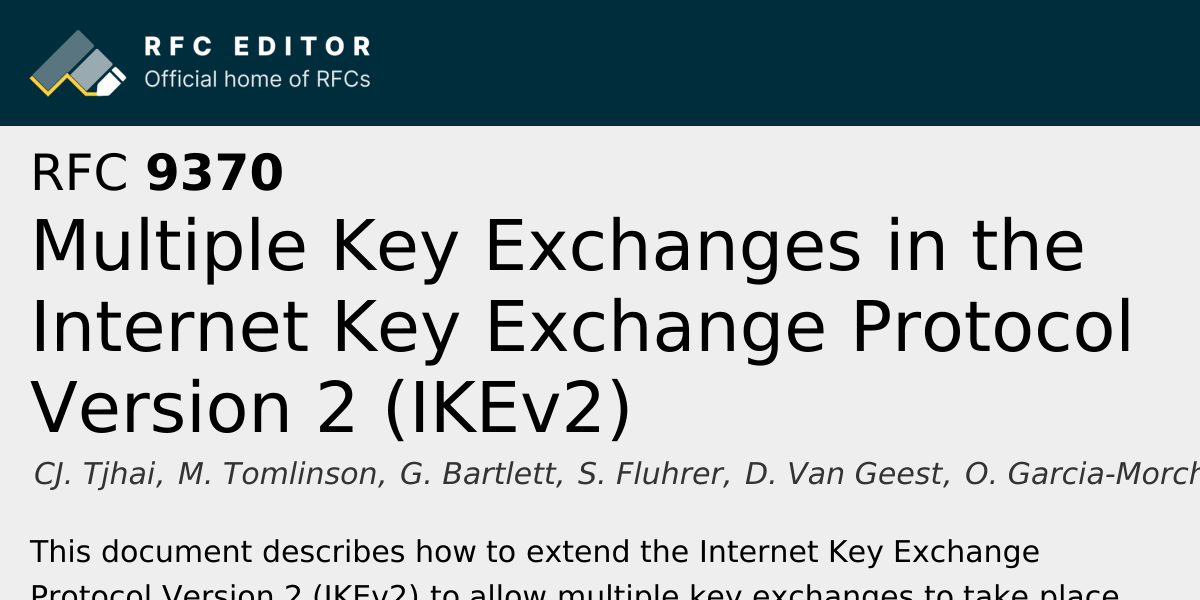 RFC 9370: Multiple Key Exchanges in the Internet Key Exchange Protocol ...