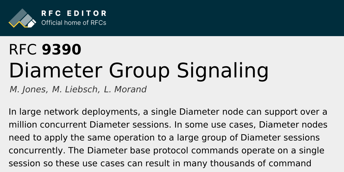RFC 9390: Diameter Group Signaling | RFC Editor