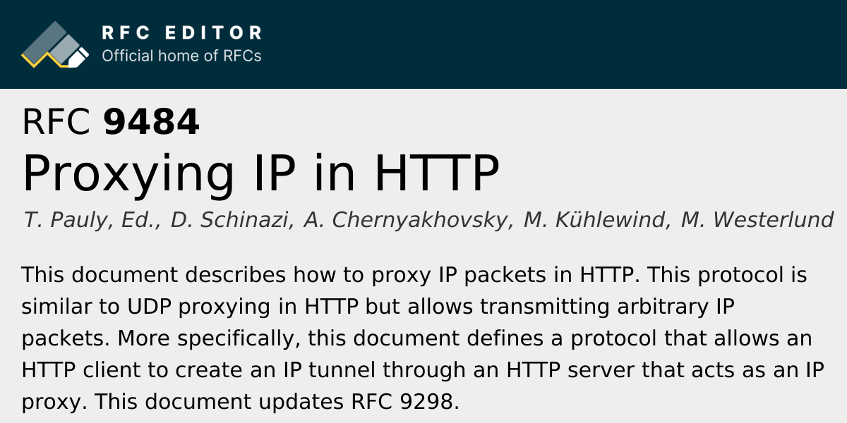 RFC 9484: Proxying IP in HTTP | RFC Editor