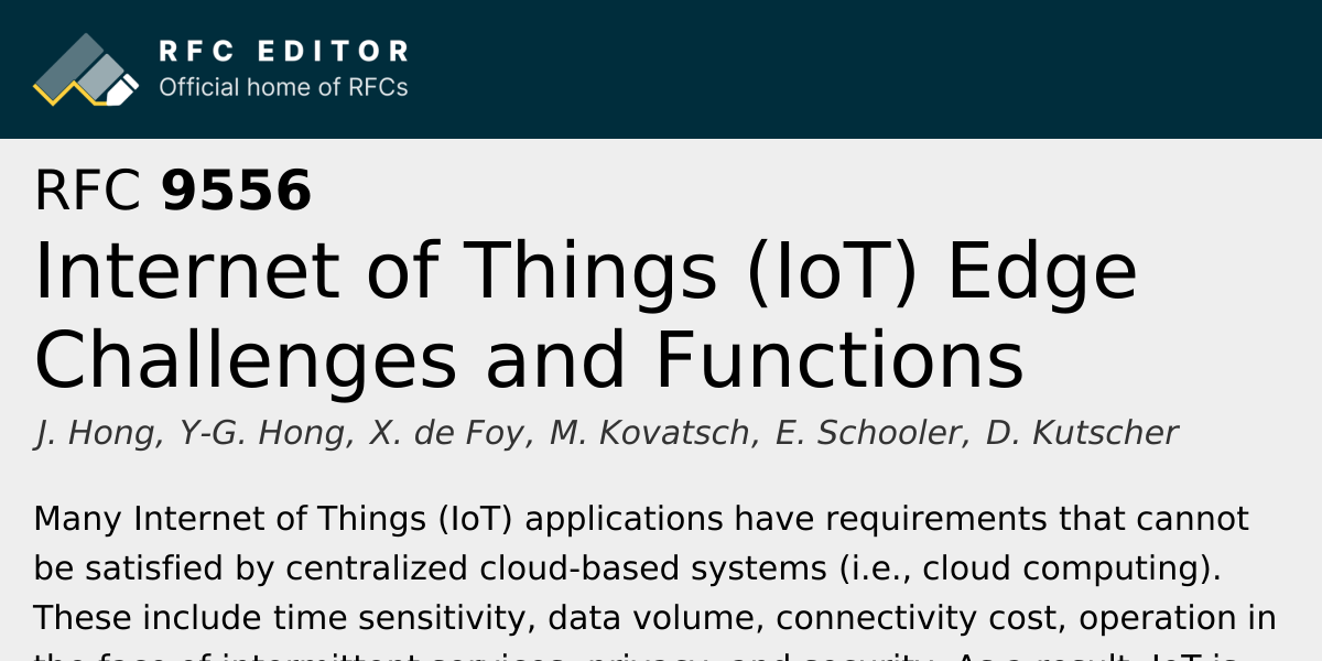 RFC 9556: Internet of Things (IoT) Edge Challenges and Functions | RFC ...