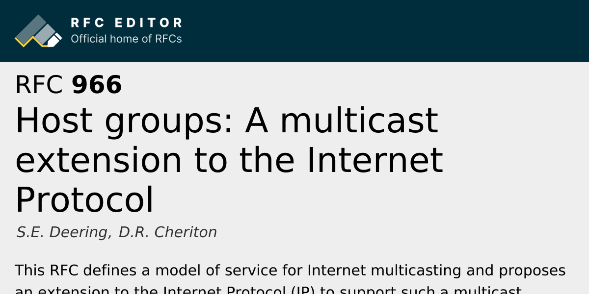 RFC 966: Host groups: A multicast extension to the Internet Protocol ...