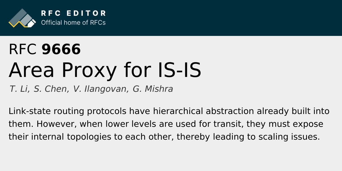 RFC 9666: Area Proxy for IS-IS | RFC Editor