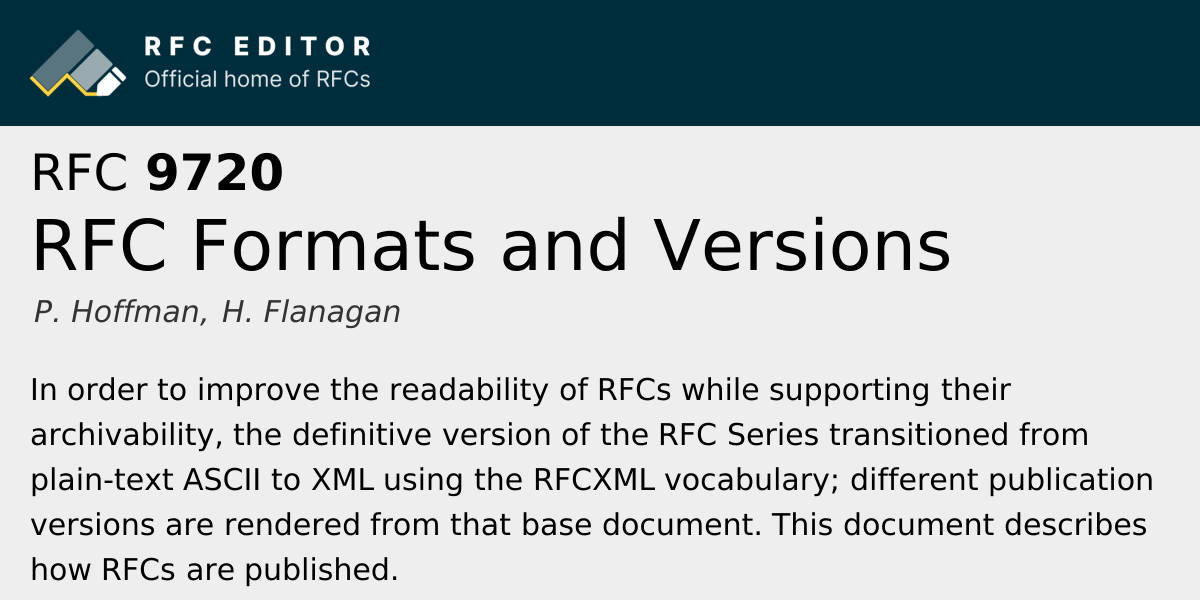 RFC 9720: RFC Formats and Versions | RFC Editor