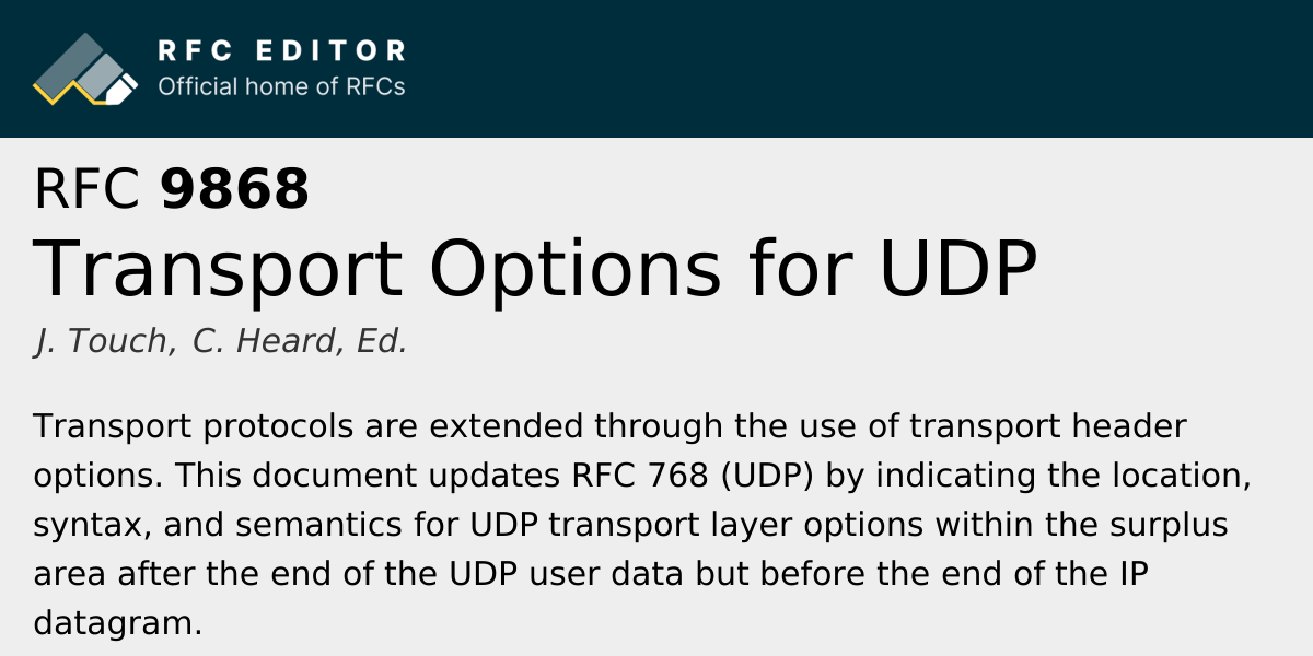 RFC 9868: Transport Options for UDP | RFC Editor