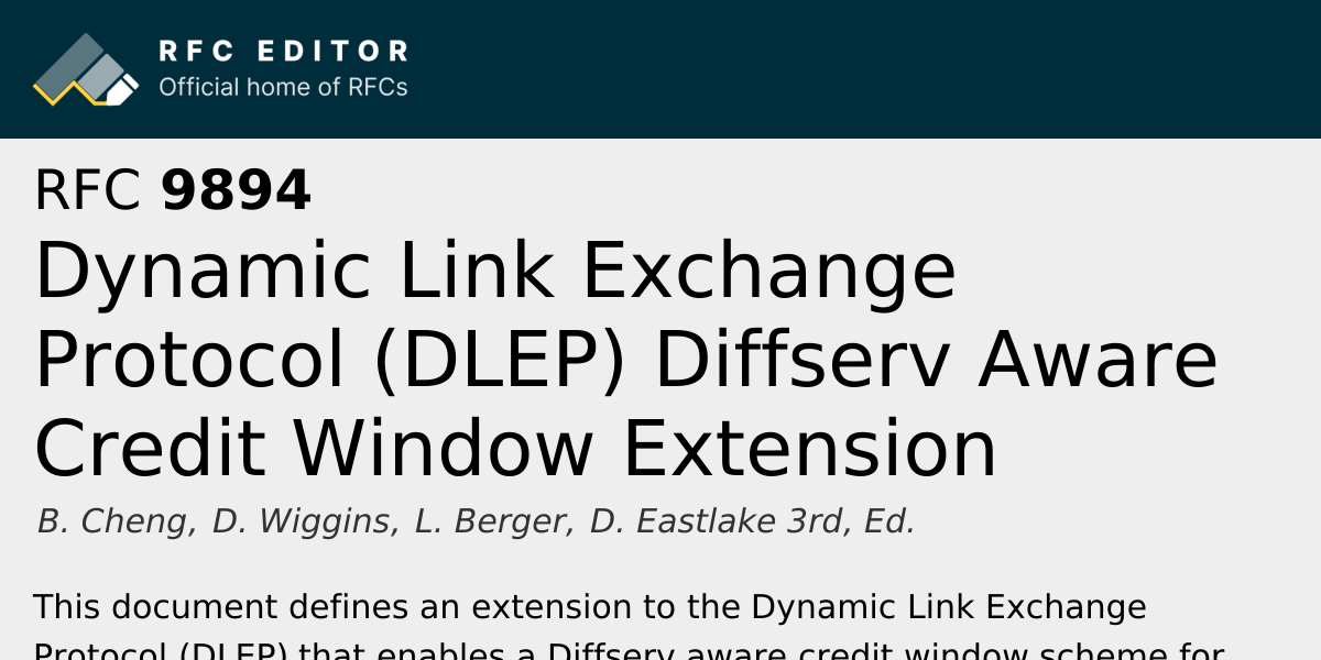 RFC 9894: Dynamic Link Exchange Protocol (DLEP) Diffserv Aware Credit ...