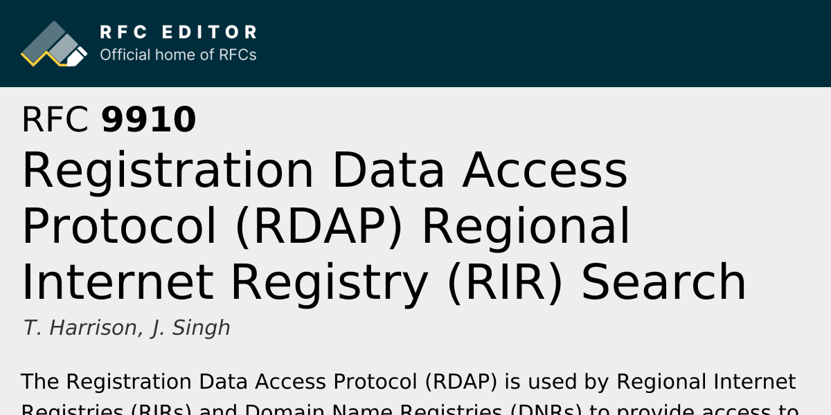 RFC 9910: Registration Data Access Protocol (RDAP) Regional Internet ...