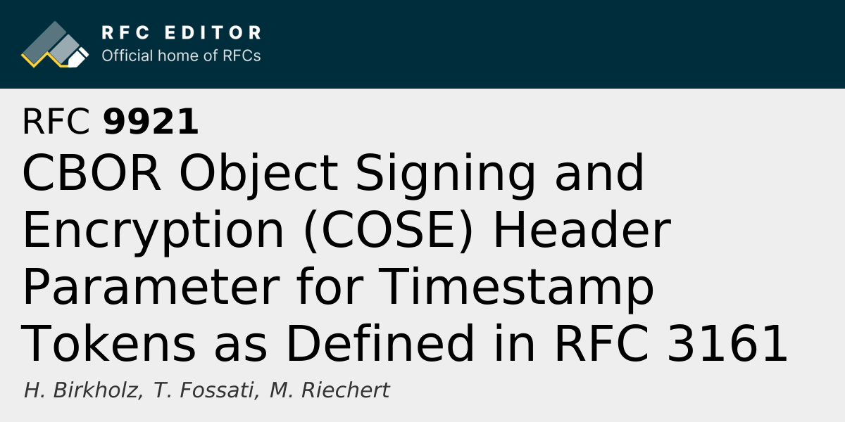 RFC 9921: CBOR Object Signing and Encryption (COSE) Header Parameter ...