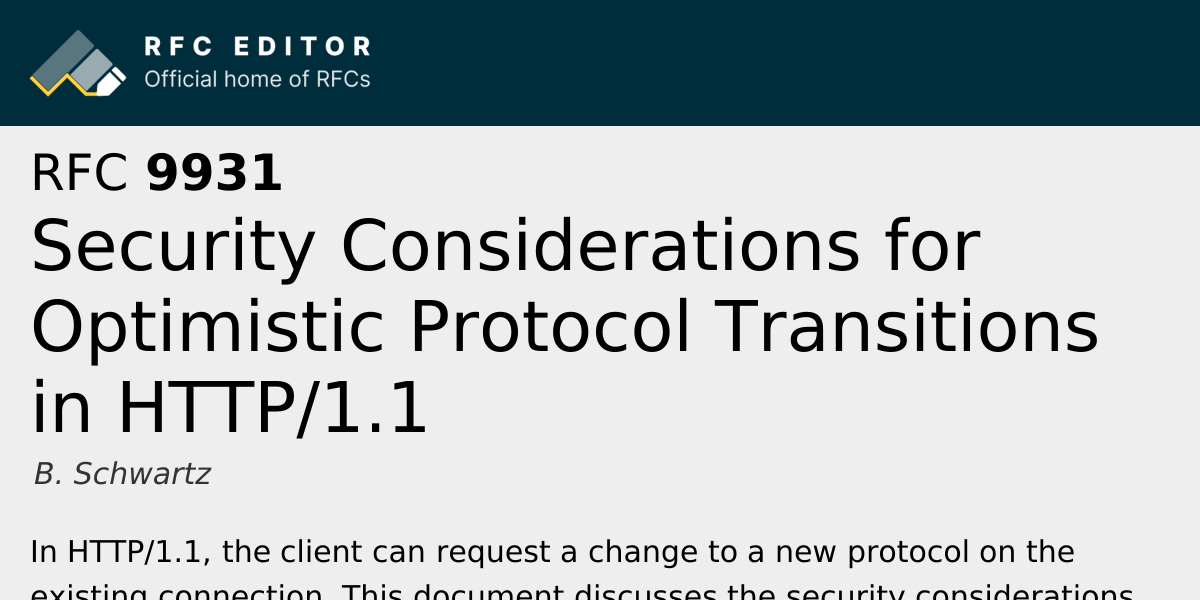 RFC 9931: Security Considerations for Optimistic Protocol Transitions ...