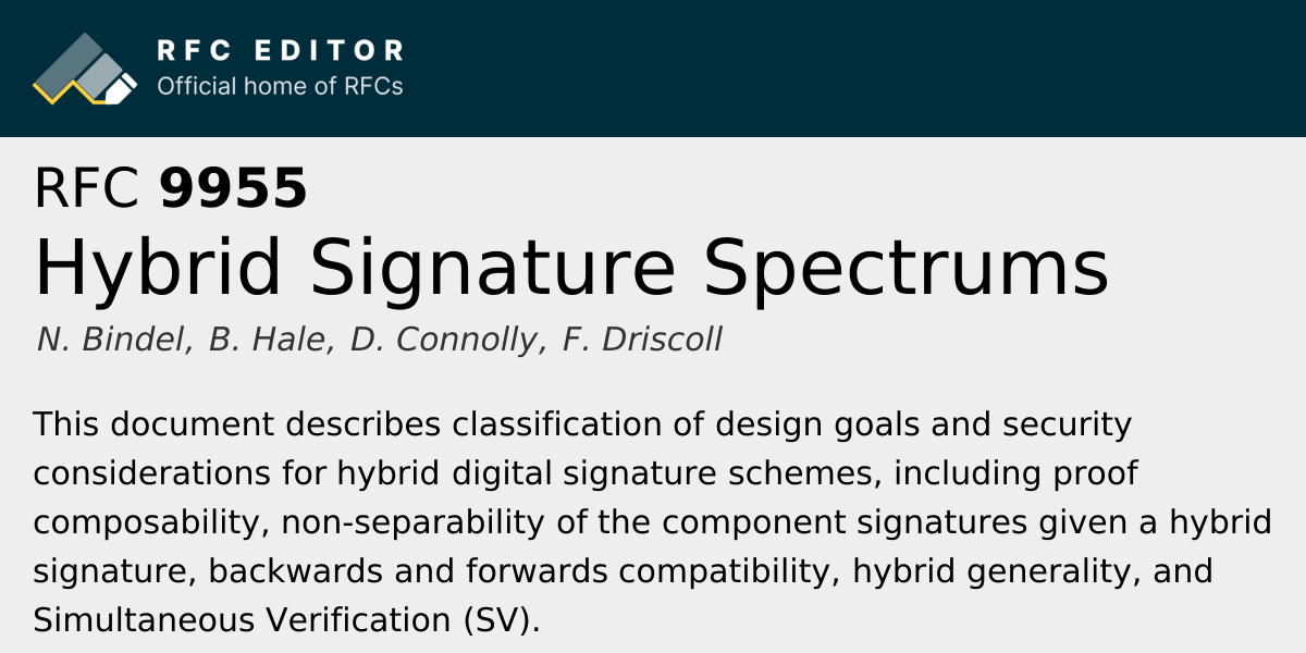 RFC 9955: Hybrid Signature Spectrums | RFC Editor